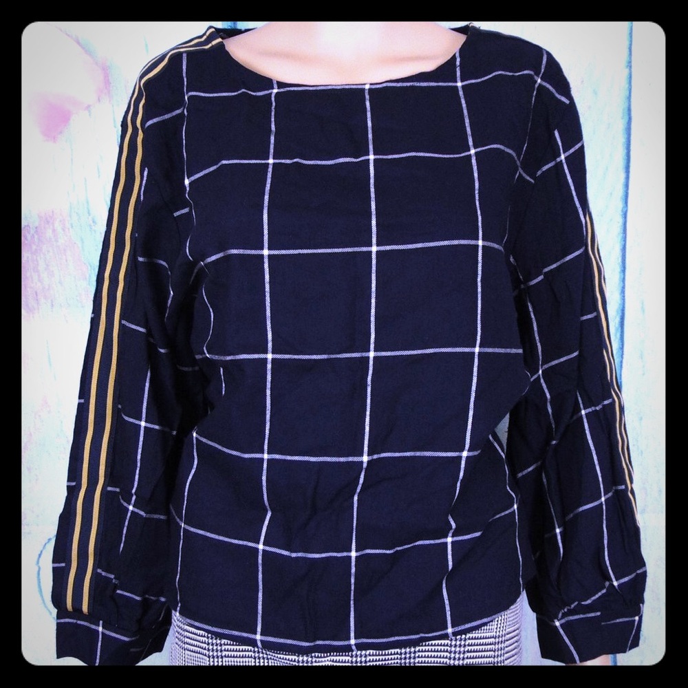 Seven Sisters Navy Striped Blouse Size L NWT